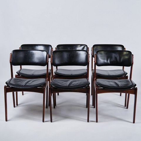 Set of Six Dining Chairs – Erik Buch – Model OD 49 – Rosewood and Black Leather 
– O.D. Furniture – 1950s
