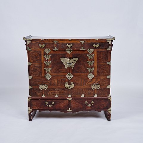 Antique Korean Bandaji Chest/Chest of Drawers - Wedding Chest - Dark Wood & 
Brass - Joseon Dynasty - 1900s
