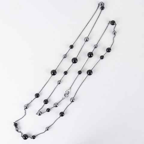 Halskæde – “Sphere Sautoir” – Georg Jensen – 925 sterling – Sort agat – Original æske