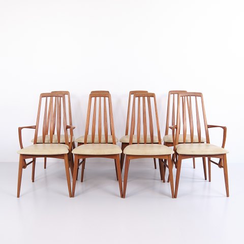 Set of 8 Eva Dining Chairs Including 2 Armchairs by Niels Koefoed for Koefoeds Møbelfabrik 1960s