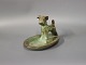 Small ceramic dish with a dog figurine in Brown and green colors by Michael Andersen & Son.5000m2 showroom.