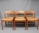 A set of six dining room chairs in teak and light brown leather by N.O. Møller and J.L. Moeller.5000m2 showroom.