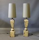 Tall tablelamps of painted metal with grey lamp shades from the 1960s.
