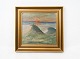 Oil painting with motif of sunset signed H. Ellemann and with gilded frame.5000m2 showroom.