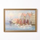 Painting on Canvas Depicting Tornø Harbour Signed from the 1950s