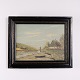 Painting on Canvas Depicting a River and Country House Signed Krog