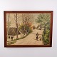Oil Painting with Village Scene, Woman and Child, Signed N. Leach, circa 1940–1960