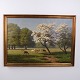 Oil Painting on Canvas with Fallow Deer in Dyrehaven beneath Flowering Trees, Signed, circa 1910–1920