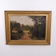 F. Schmidt Oil Painting with Forest Landscape, Country Road and Thatched Cottage, 1900