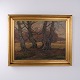 Oil Painting with Forest Landscape and Old Gnarled Trees in Profiled Gilt Frame 80 x 101 cm